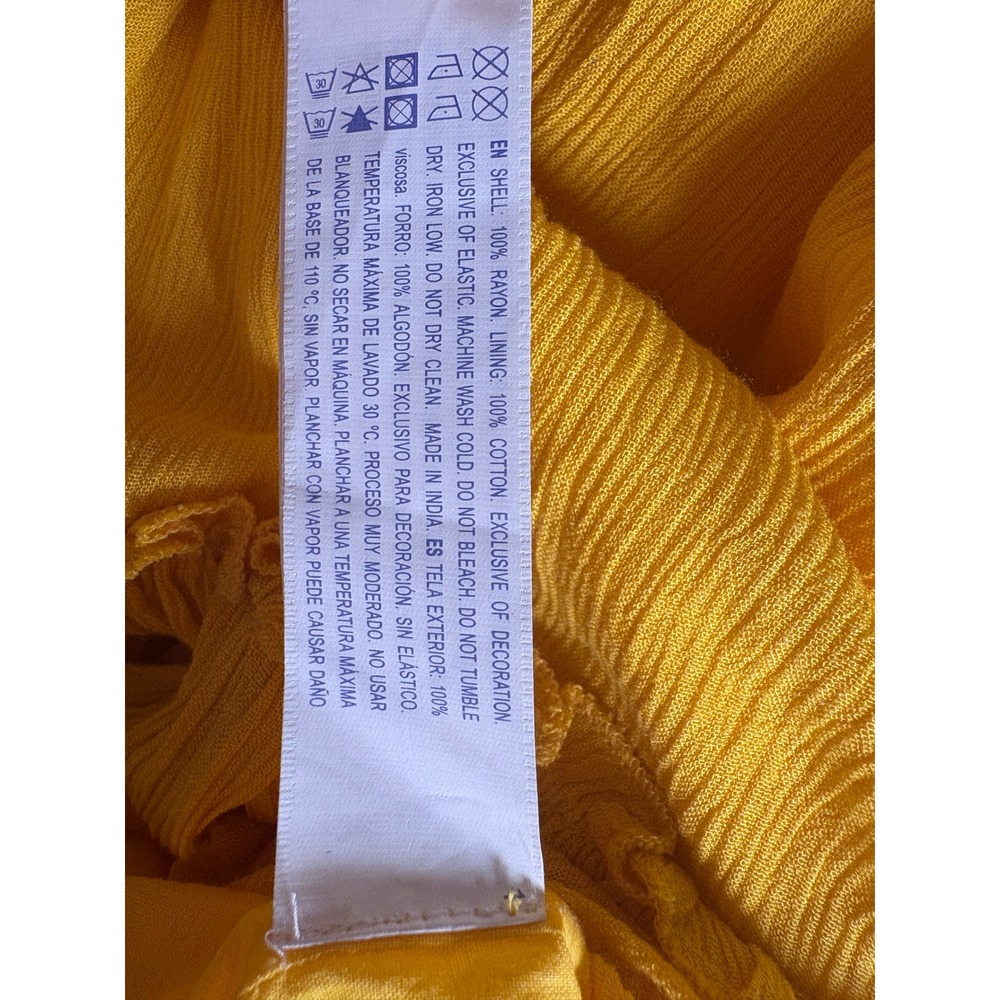 Forever 21 Yellow Embroidered Halter Mini Dress Floral Bird Tassel Large - Picture 8 of 11